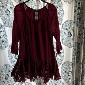 Elegant Cranberry Lace Trim Dress by Indigo Soul, size small
